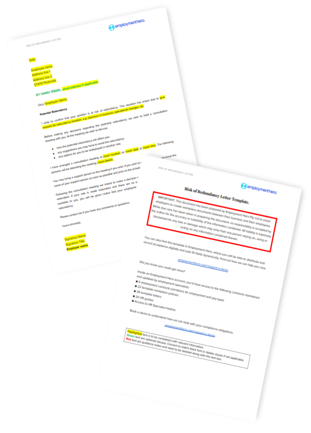 At Risk of Redundancy Letter Template for Australian businesses