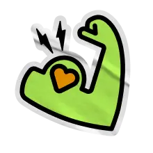 Purple stamp hitting a green star with flames